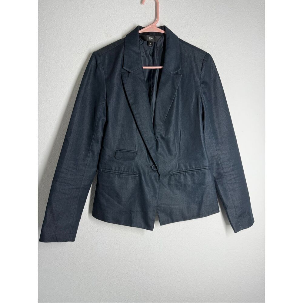 Mossimo Women's Denim Effect 1 Button Cotton Blend Blazer Sz 6 Graphite Blue